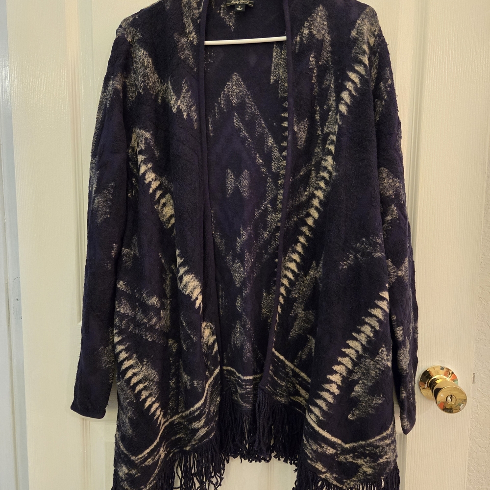 Lucky Brand Purple Patterned Cardigan with Fringe
